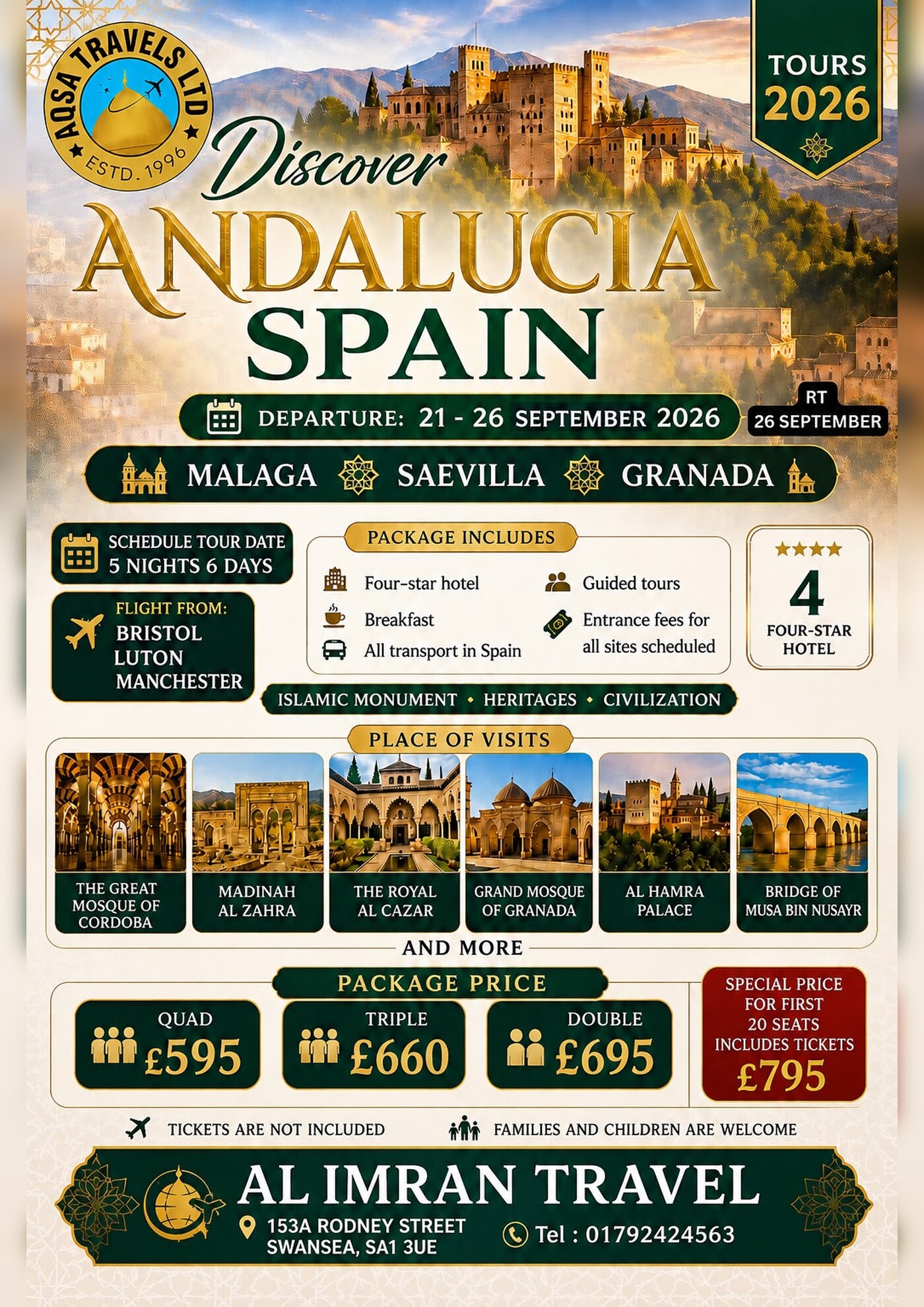 Andalusia, Spain tour from 21 to 26 September 2026, with packages from £595 per person