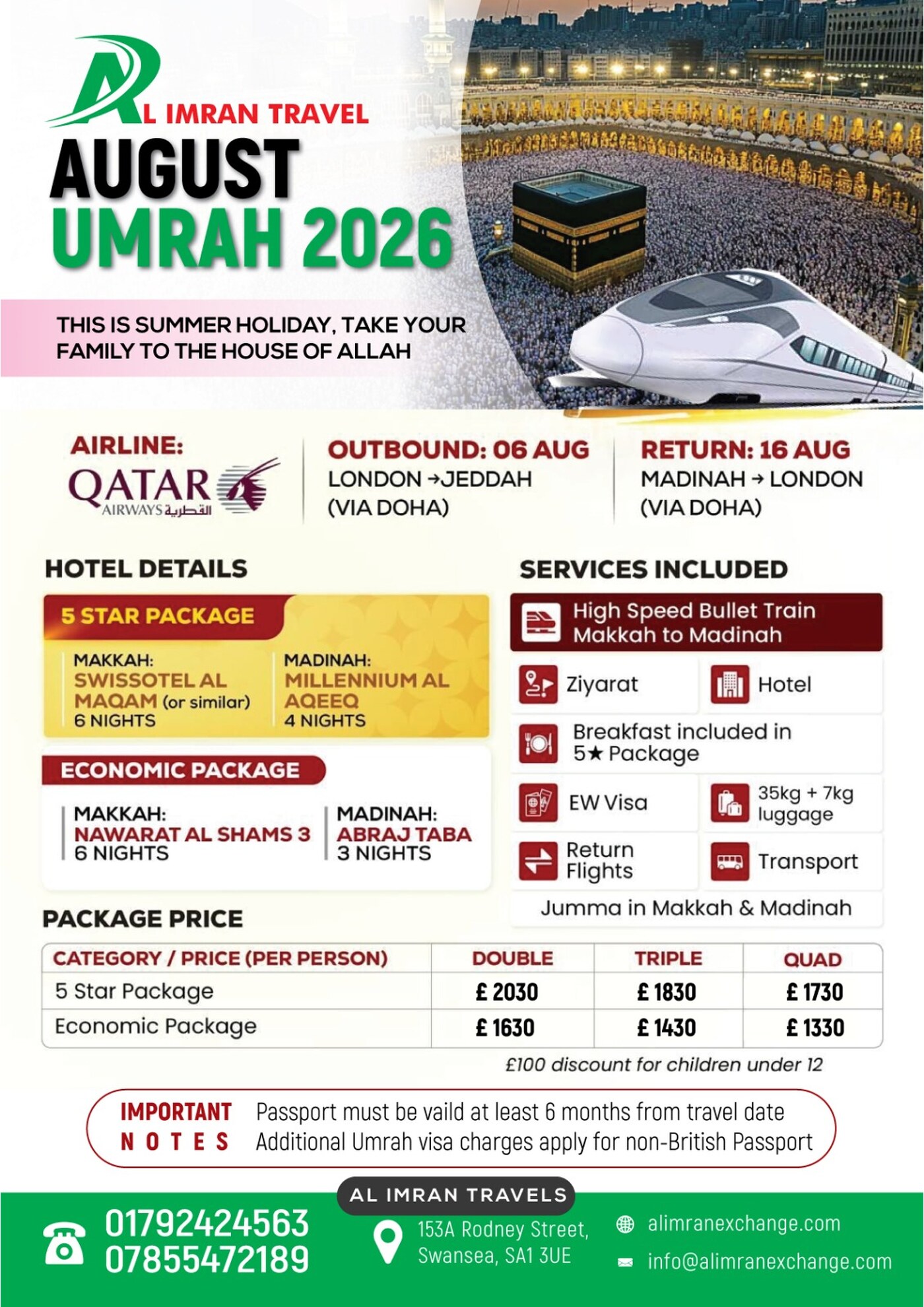 August Umrah 2026 packages from £1,330