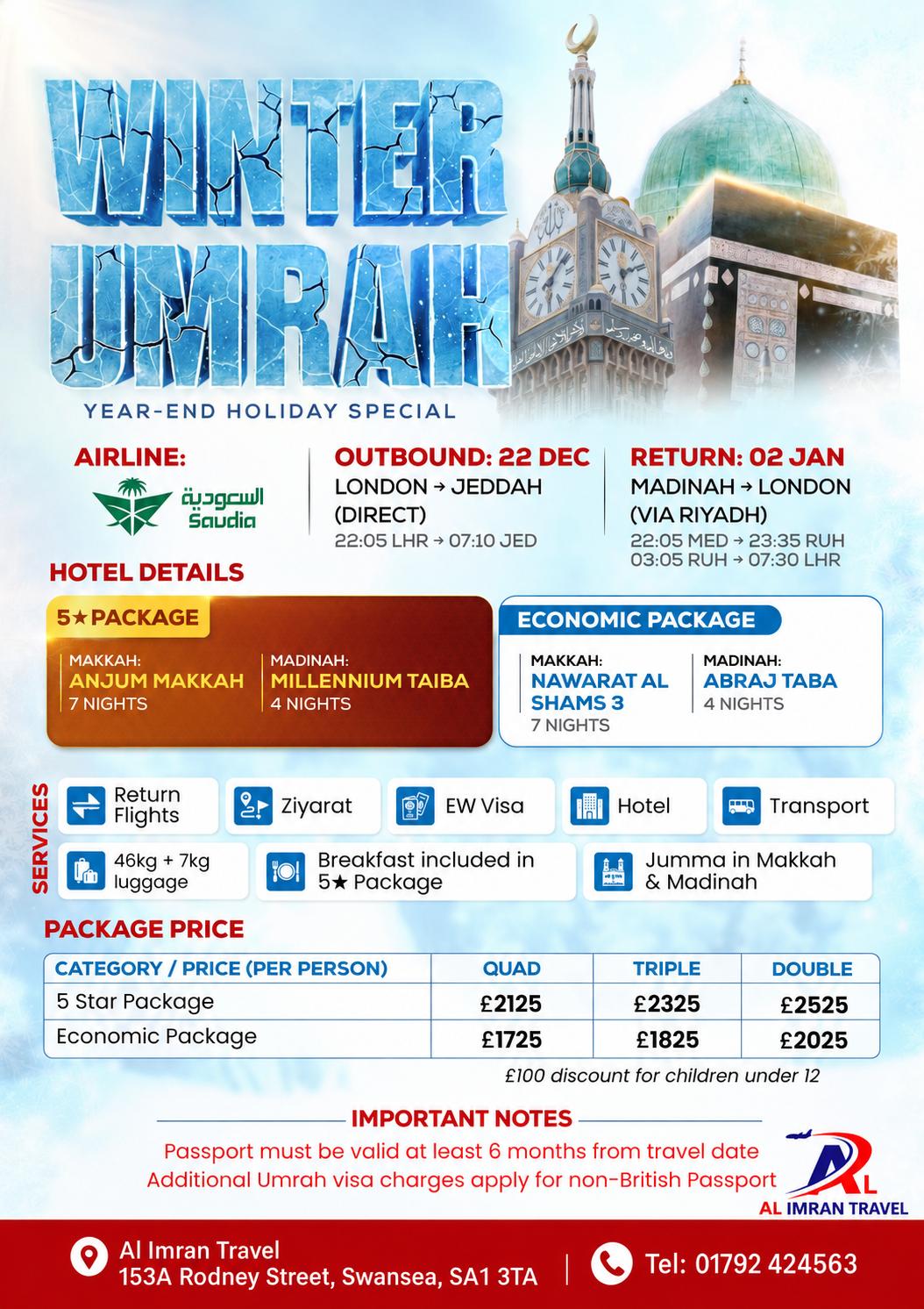 Winter Umrah 2026 packages from £1,725